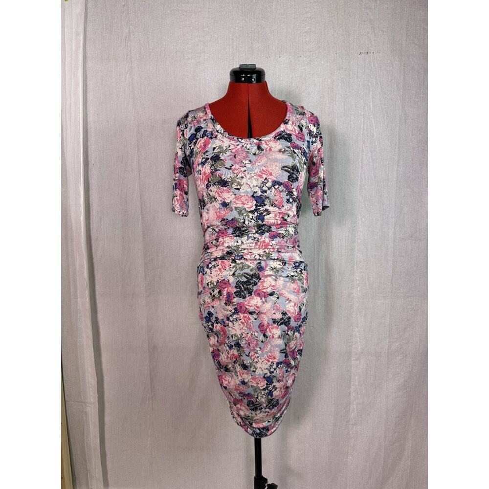 Motherhood Maternity 3/4 Sleeve Ruffle Front Shirt Dress Size XS Maternity D645